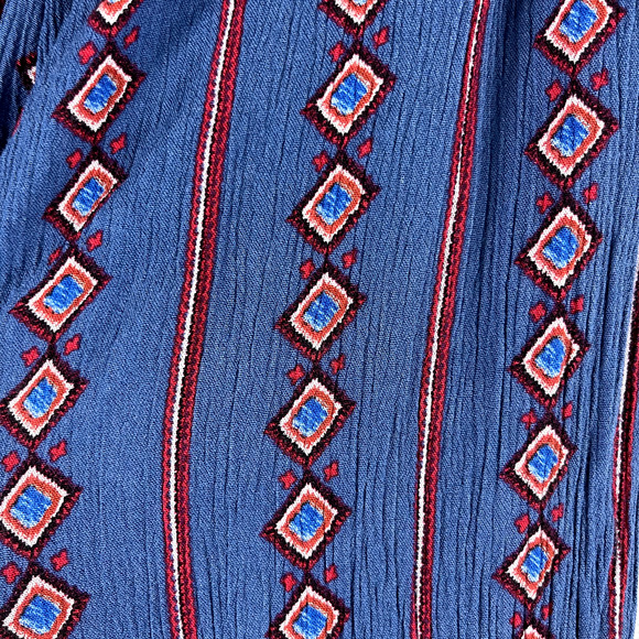 L'atiste Wide Leg Pants Womens Large Blue Size Zip Slit Waist Tie Boho Aztec - Picture 10 of 14